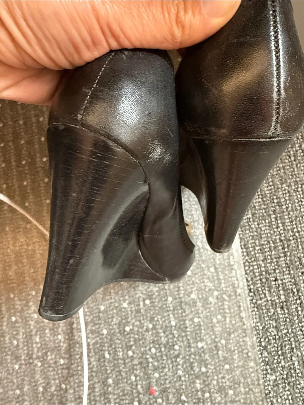 Tory Burch Black Leather Wedges with Gold Logo Medallion